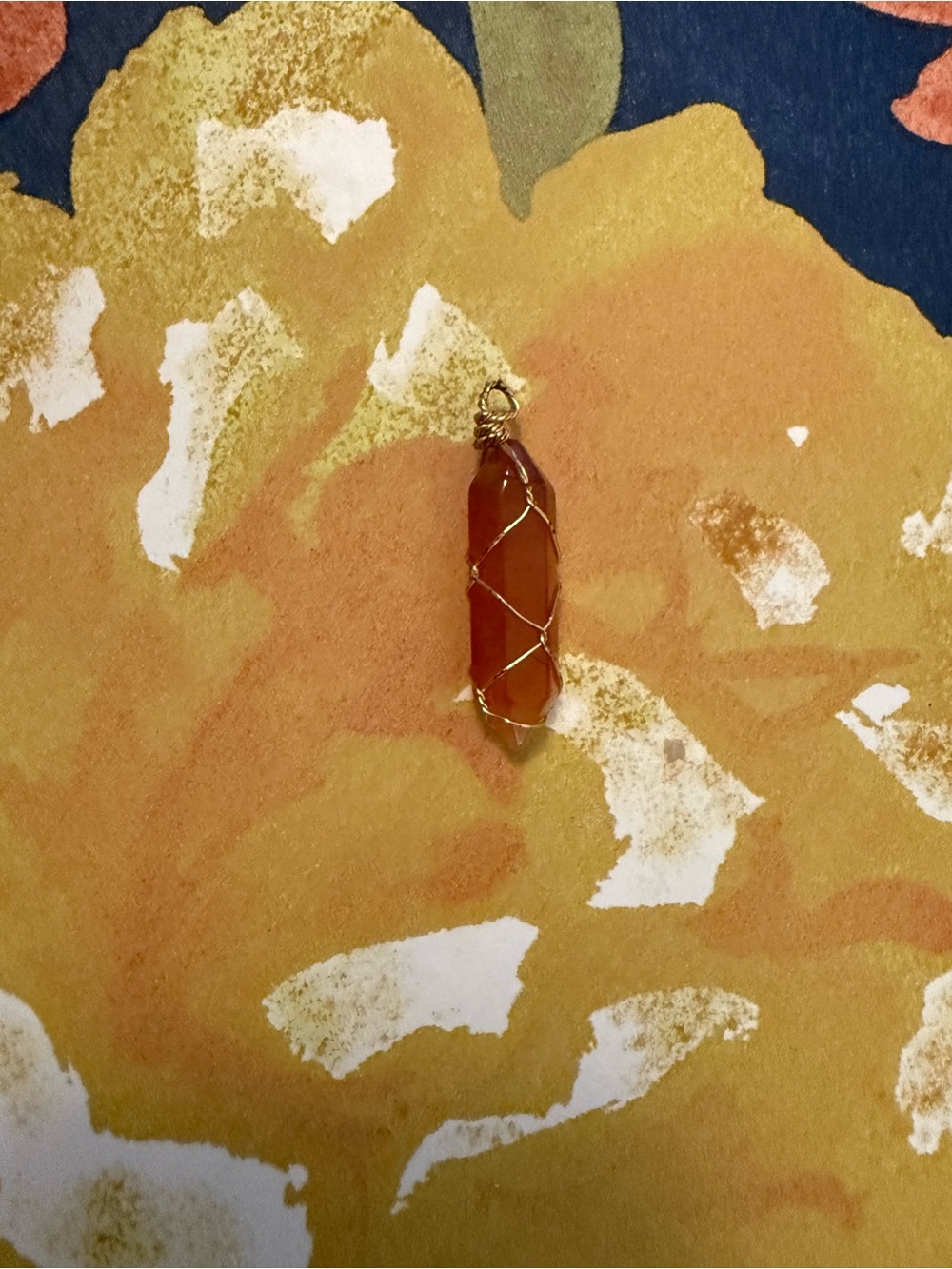 Carnelian Double Point Crystal Pendant Gold Tone Wire Wrapped Orange Gemstone - Picture 1 of 4